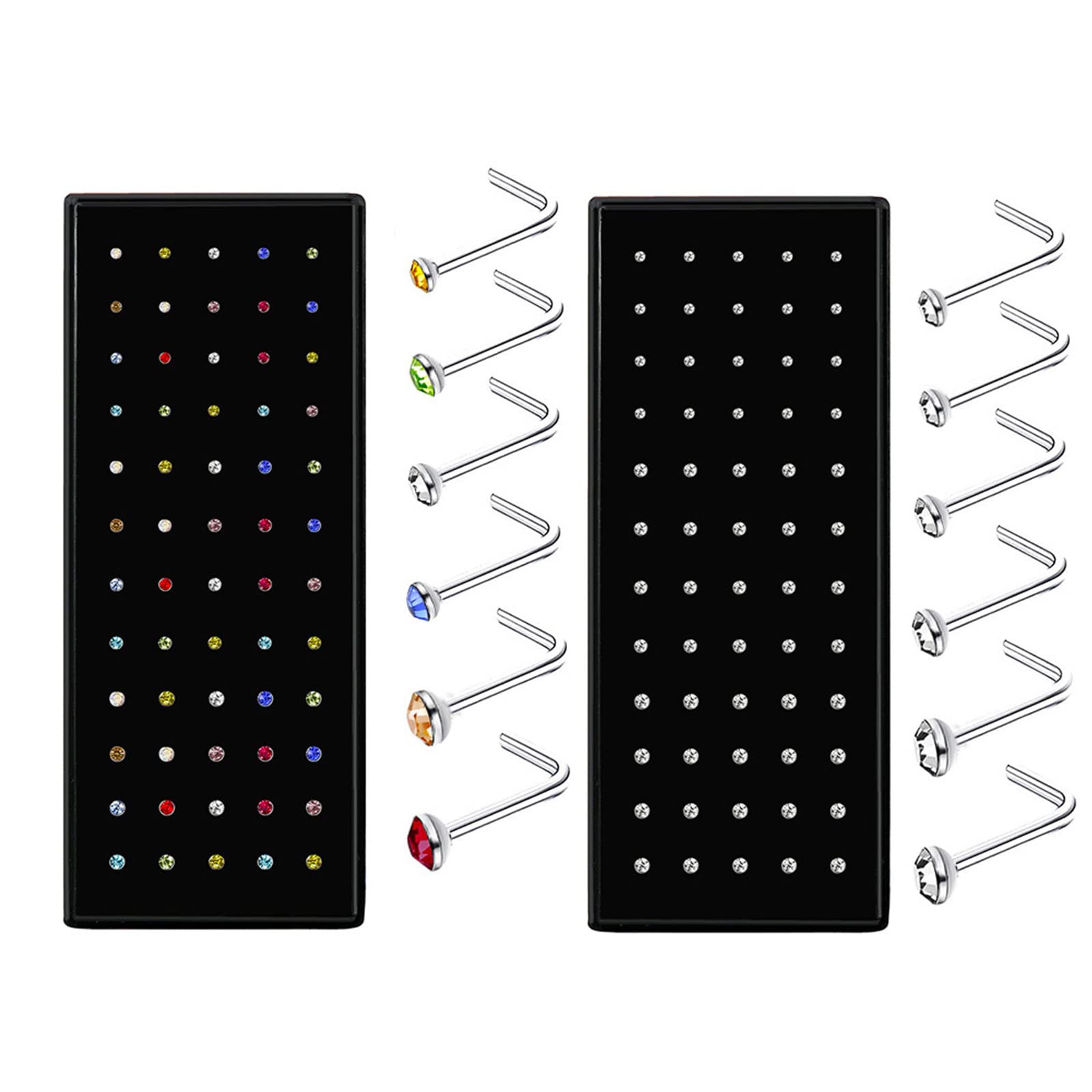 JUZICHEN 100-120 Piezas Pendientes Nariz, L Piercing, Piercing Nariz Hipoalergénico, Piercing Nariz Acero Inoxidable 316L, Nariz Studs, Pendientes Cartílago, Para Mujeres y Hombres, 20G 1,5mm 2mm 2,5mm 3mm
