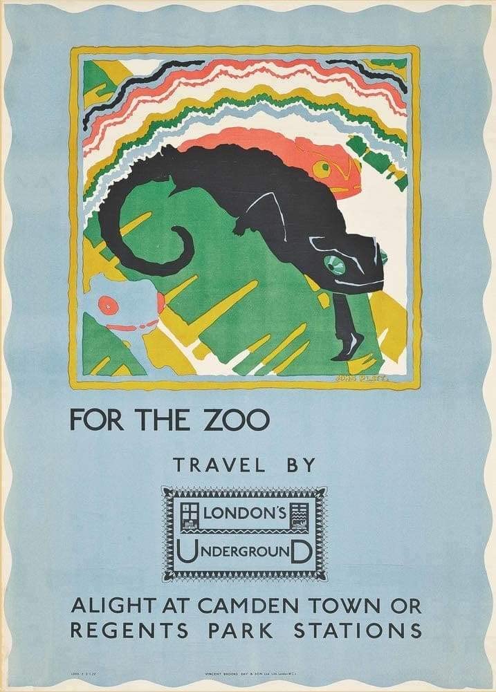 RPW Roystone Print Works Vintage Travel By Underground Underground 'for The Zoo', 1922, Reproduction Classic Art Deco English Travel Poste (A3)