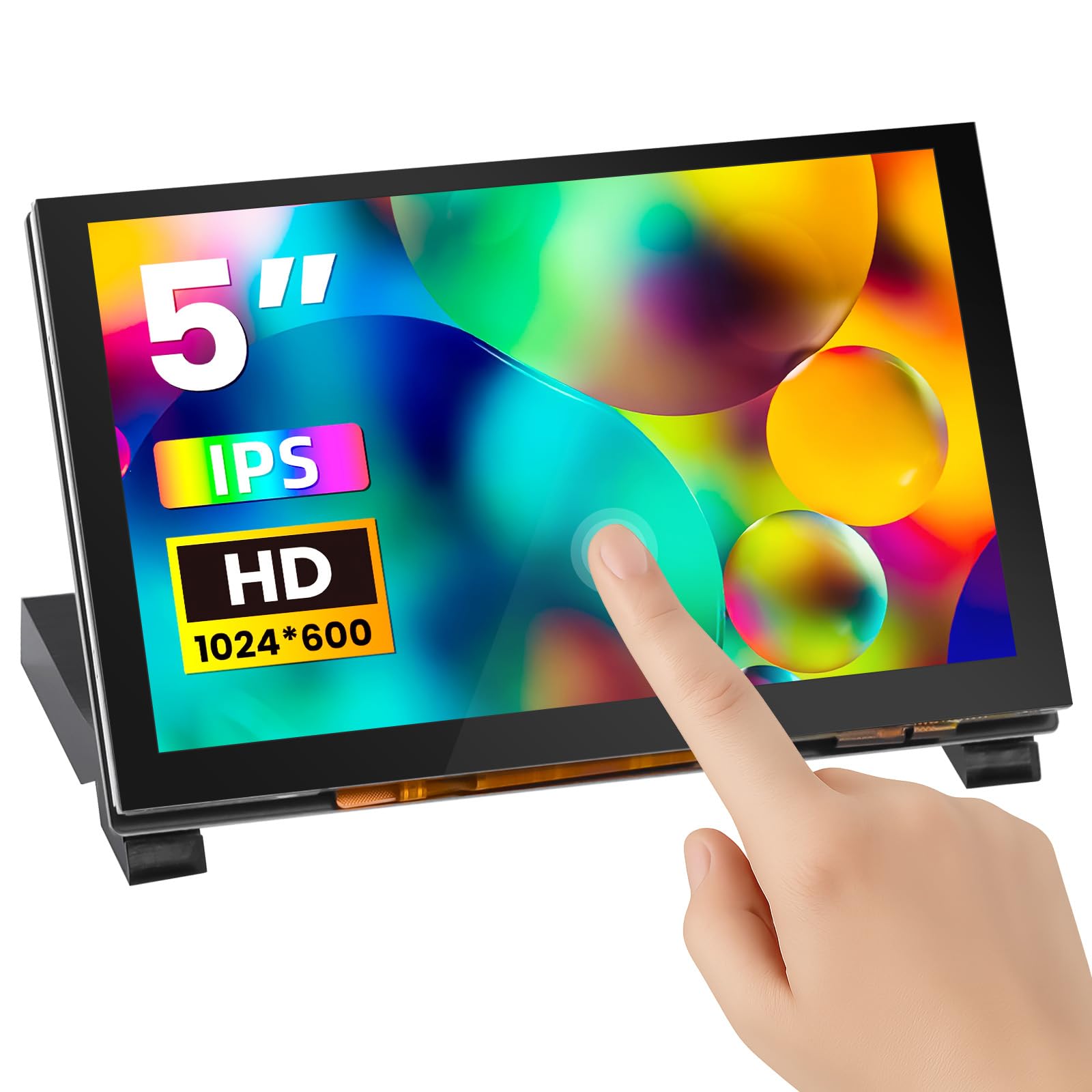 5 Inch Touchscreen Monitor for Raspberry Pi, 1024X600 IPS HD Capacitive Touch Screen Display with Acrylic Stand, Plug and Play, Compatible with Raspberry Pi 5/4/3, Banana Pi, Jetson Nano