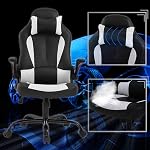 BestOffice Chaise de jeu ergonomique PC Chaise de jeu vidéo chaise informatique de course avec support Lombar Flip Up bras dossier PU Chaise haute arrière en cuir (blanc, sans repose-pieds)