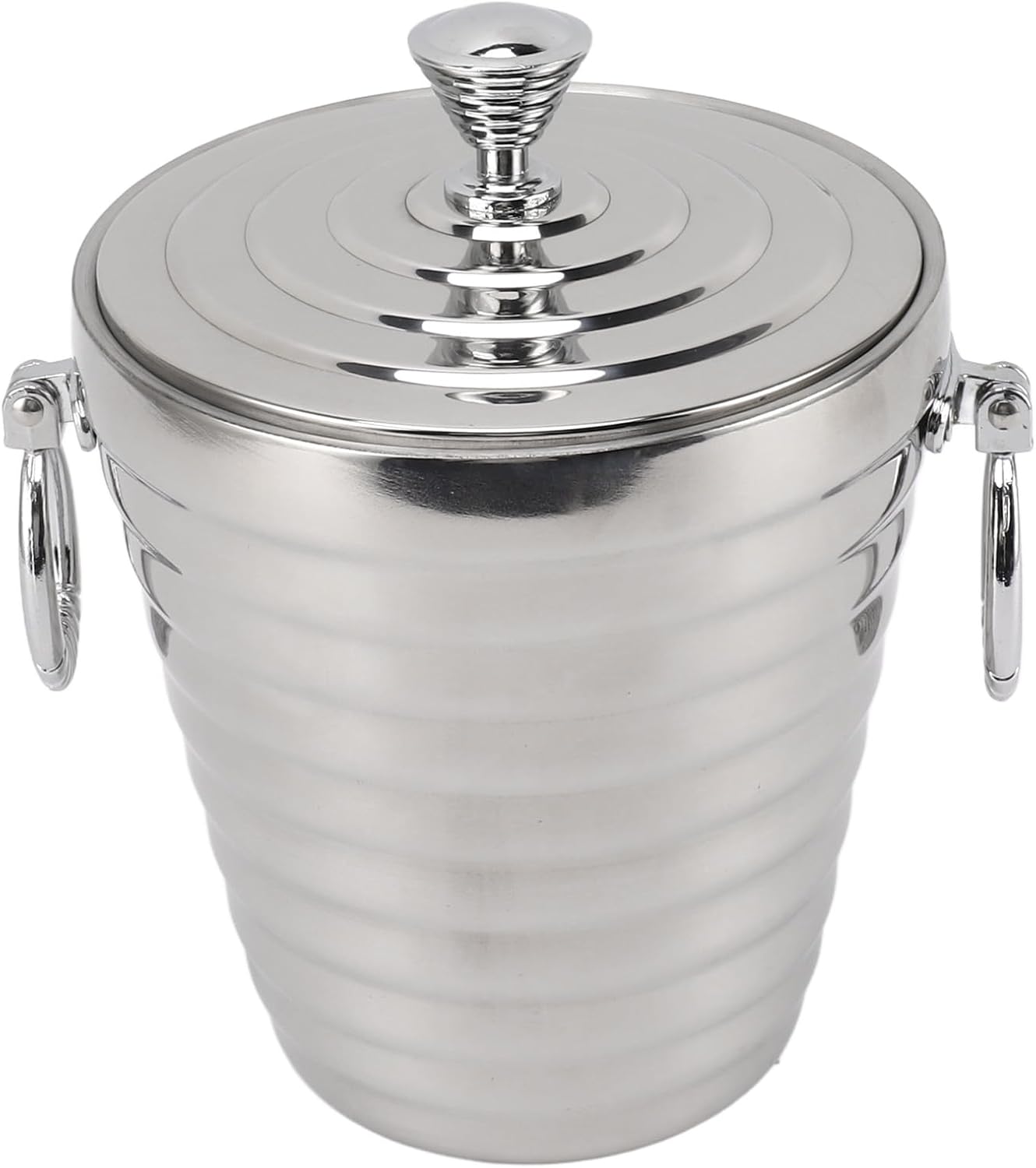 SIXRUN Metal Ice Bucket Large Capacity Double Wall Stainless Steel with Lid Tongs Strainer Ice Container for Bar Party (2L)