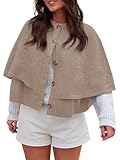 Womens Cropped Cape Cardigan Button Up Crew Neck Jacket Shawl Fall Trendy Knit Sweater