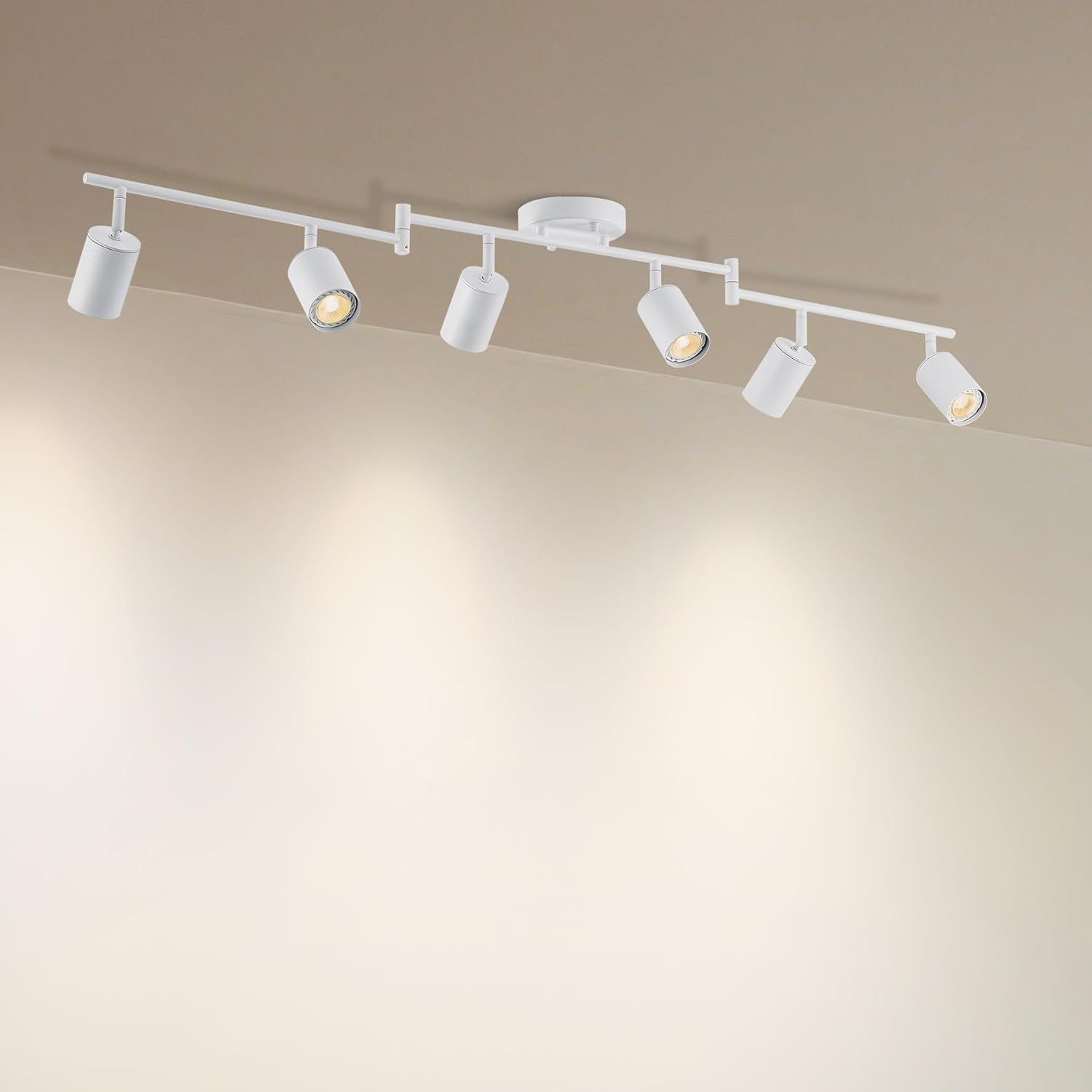 VONLUCE 6 Light Track Light Fixture, LED Track Lighting Kit with Rotatable Track Heads, 3-Color GU10 Bulbs Included, Modern Ceiling Spotlight for Kitchen Office Closet Studio Bedroom, White