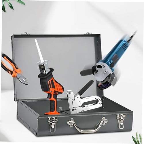 Miniatura 8 de Caja de herramientas de metal grueso, caja organizadora de herramientas portátil con asa, pequeña caja de almacenamiento para artesano, automotriz y