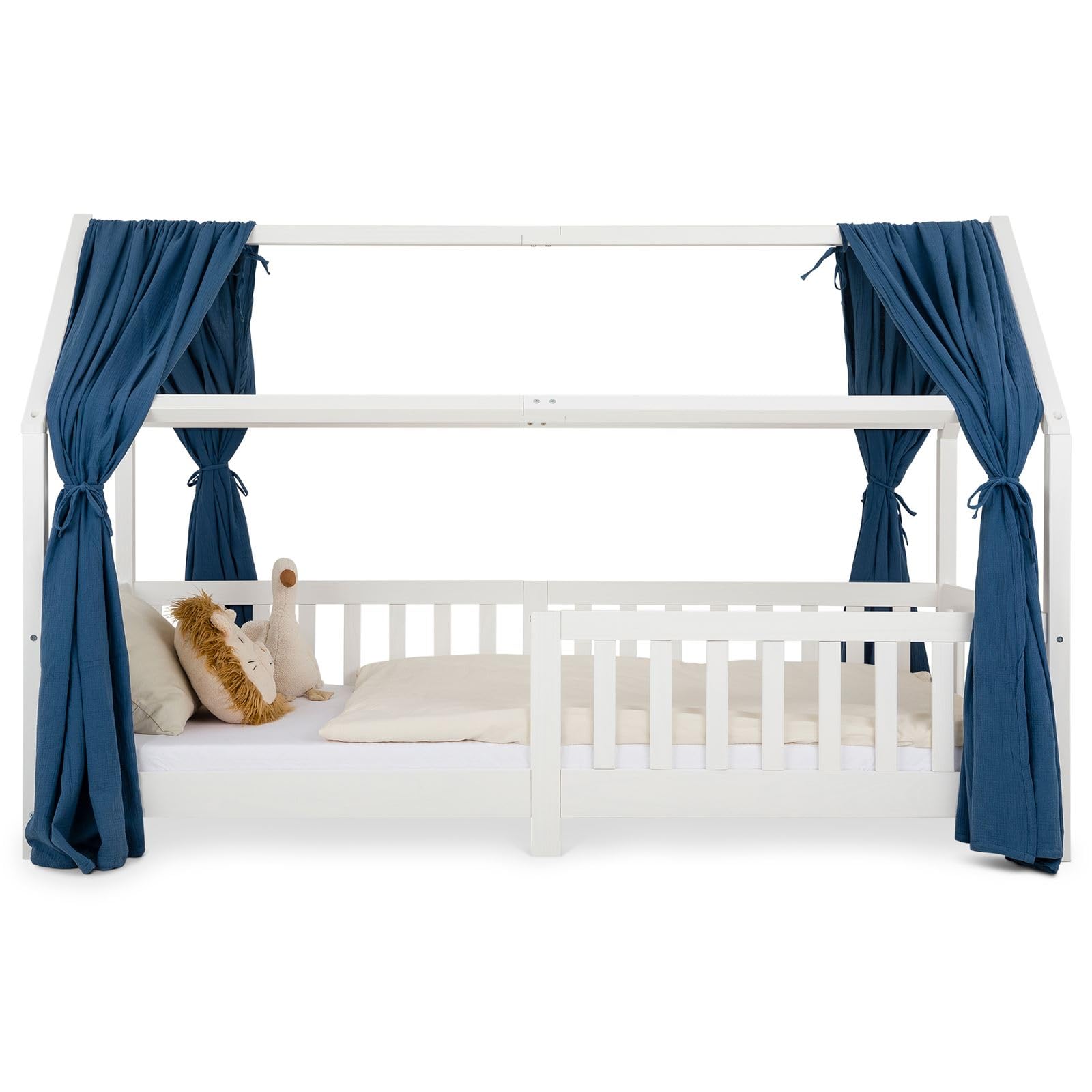 IDIMEX NENA Huisbed Sky in 2-delige set in donkerblauw - bedhemel van 100% katoen, baldakijn mousseline tweelaags, bedgordijn voor huisbedden, decoratie