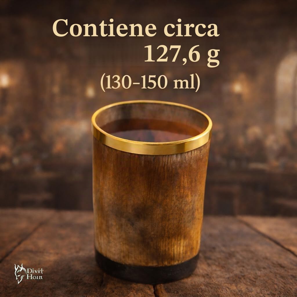 Bicchierini Vichingo in Corno Autentico | Bicchierini con Coperchio per Birra Autentico e Medievale | capienza di 130 ml (4.5 oz) | Bicchierini in Corno della Migliore qualità