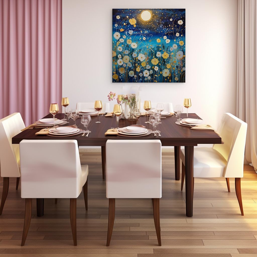 Canvas for Living room. Starry Night Blooms: A Dazzling Dance of White and Yellow Wildflowers, 27 x 18 inch Canvas Wall Art - Contemporary Masterpieces - Botanical Home Decor - 69x46 cm (27x18 inch)