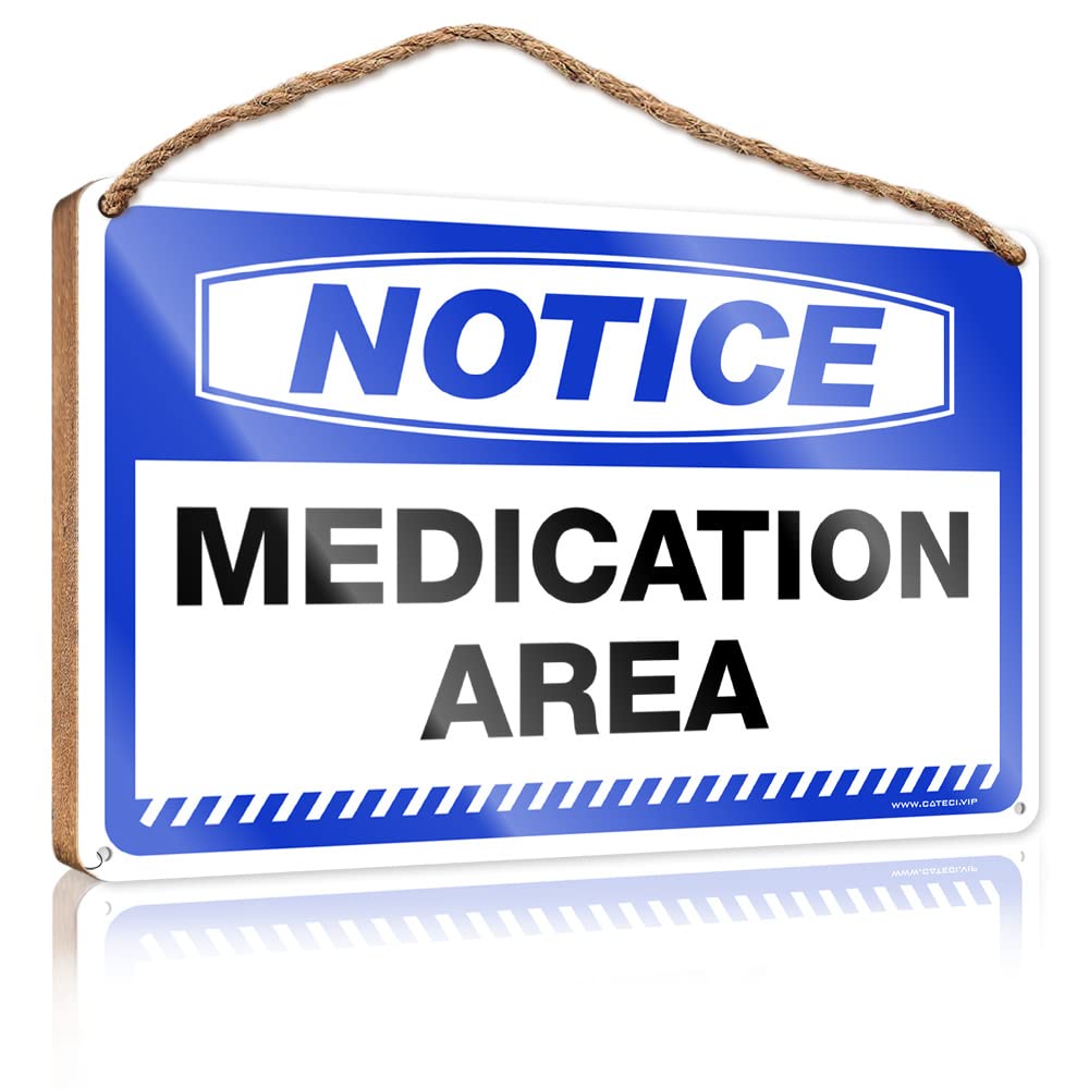 HELIOFORGE Home Door Hanging Notice Medication Area Wooden Sign(23X35CM)