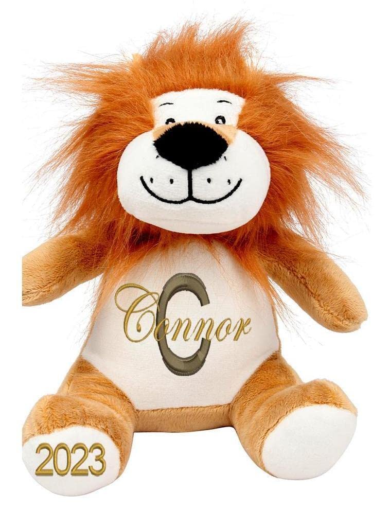 Personalised Teddy Bear and Animal Soft Plush Toys with Name & Initial, Customisable Baby Gift, New Baby, Baby Boy, Baby Girl, Baby Shower Gift, Birthday Gift, Christening Gift (Lion)