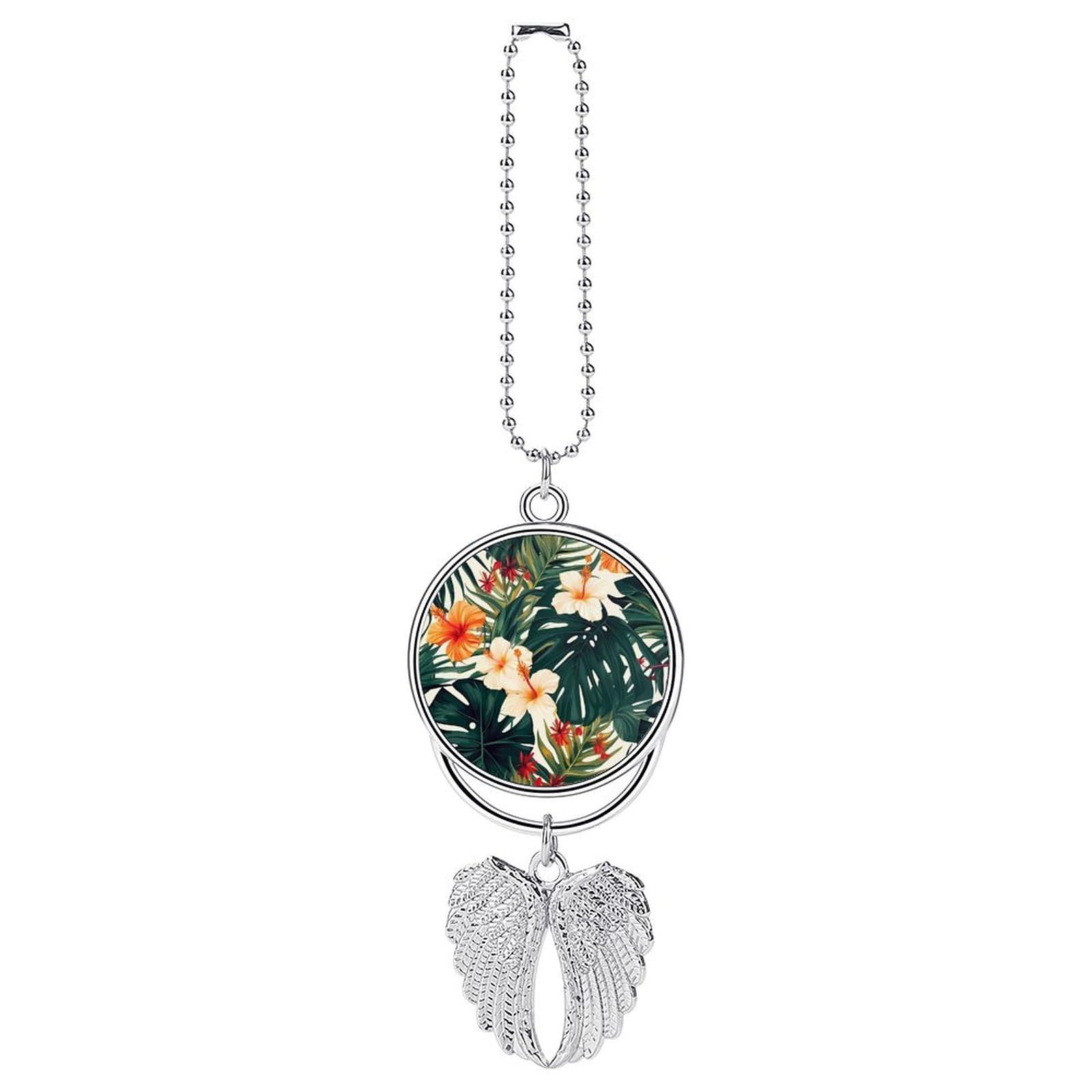 Tropical Summer Hawaiian Flower Palm Leaves Car Charm Alloy Car Rear View Mirrors Hanging Ornaments Stylish Car Pendant Funny Auto Hanging Accessories Car Hanging Ornaments Gift for Women Men