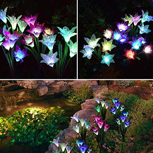 Wohome Outdoor Solar Garden Stake Lights,3 Pack Solar Powered Lights with 12 Lily Flower, Multi-Color Changing LED Solar Landscape Lighting Light for Garden, Patio - Image 3