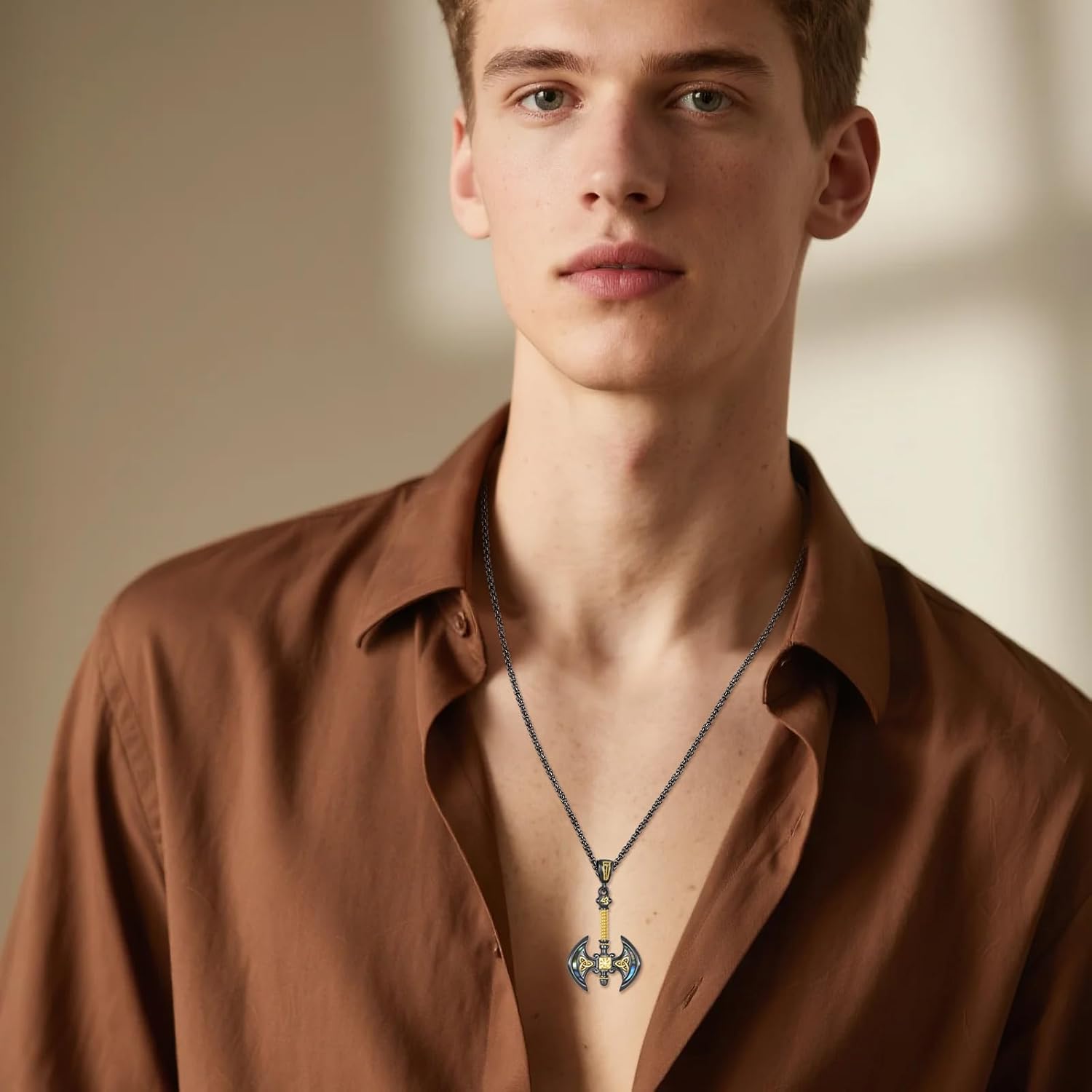 YAFEINI Men Necklace S925 Sterling Silver Axe/Dragon Sword/Crown Cross/Angel Wings/Pirate/Tetragrammaton/Anchorara/Hamsa Pendant Necklace Animal Jewelry Gifts for Men - Image 2