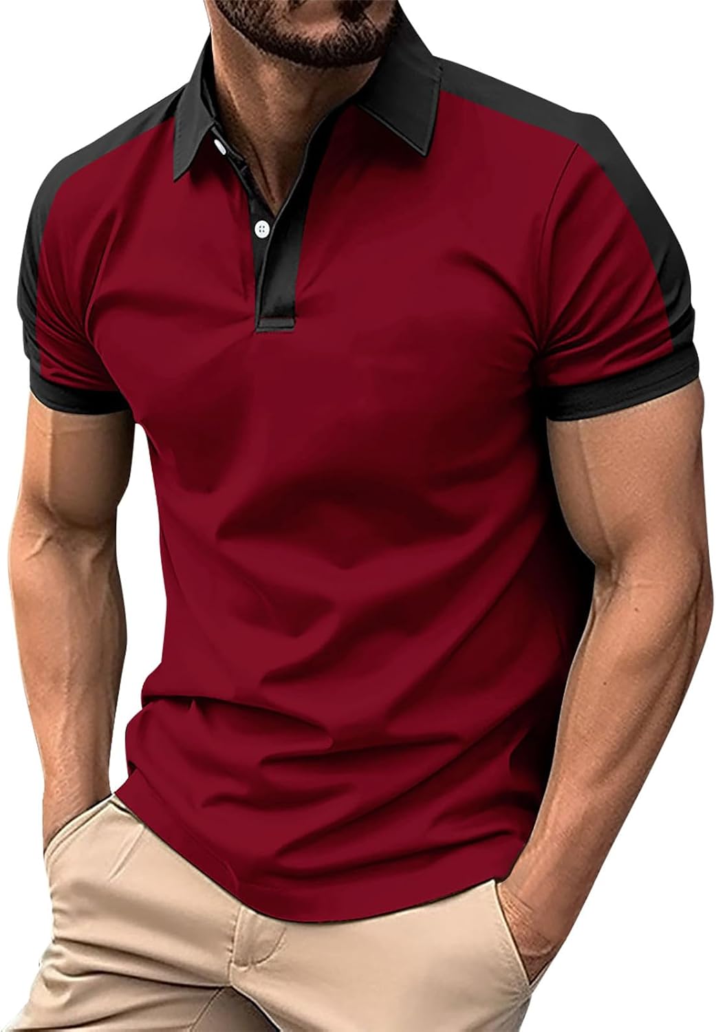 Ymosrh Men's Casual Polo Shirts Short Sleeve Color Block Golf Tennis Collar Work Shirts Summer for Men, S-3XL