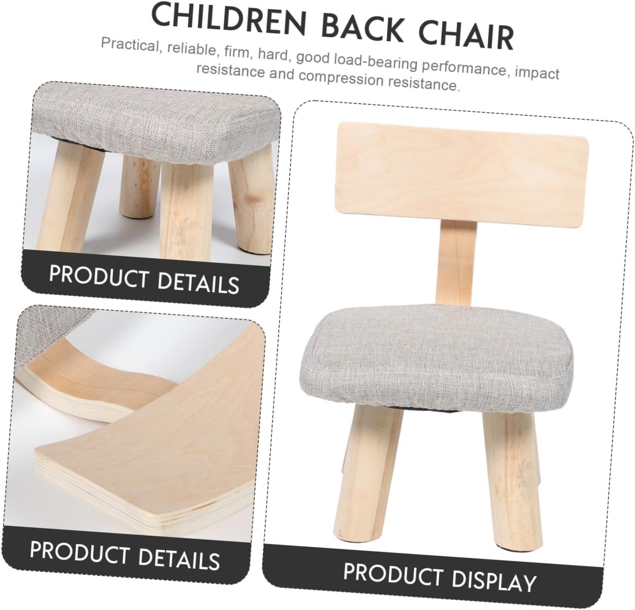 Back Chair Stool, Solid Wood ’s Furniture Seat Backrest, Non-tip Stool for Home and Kindergarten Use, 1pcs Neutral Color