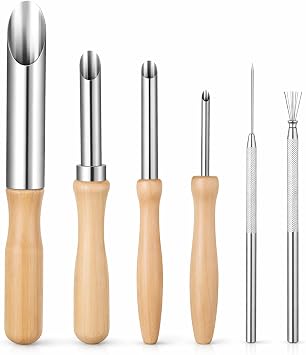 4PCS Stainless Steel Circular Clay Hole Cutters, Pottery Carving Tools Set for Pottery Tools, Clay Sculpting Tool with Straw Hole Puncher, Wooden Handle Clays Tool for Drilling and Sculpture 6