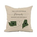 Personalized The Love Between Friends Knows No Distance Pillow | Two State Long Distance Friendship | Gift for Long Distance Friend | Decorative Pillow (16x16in, Pillow Cover Only, Burlap)