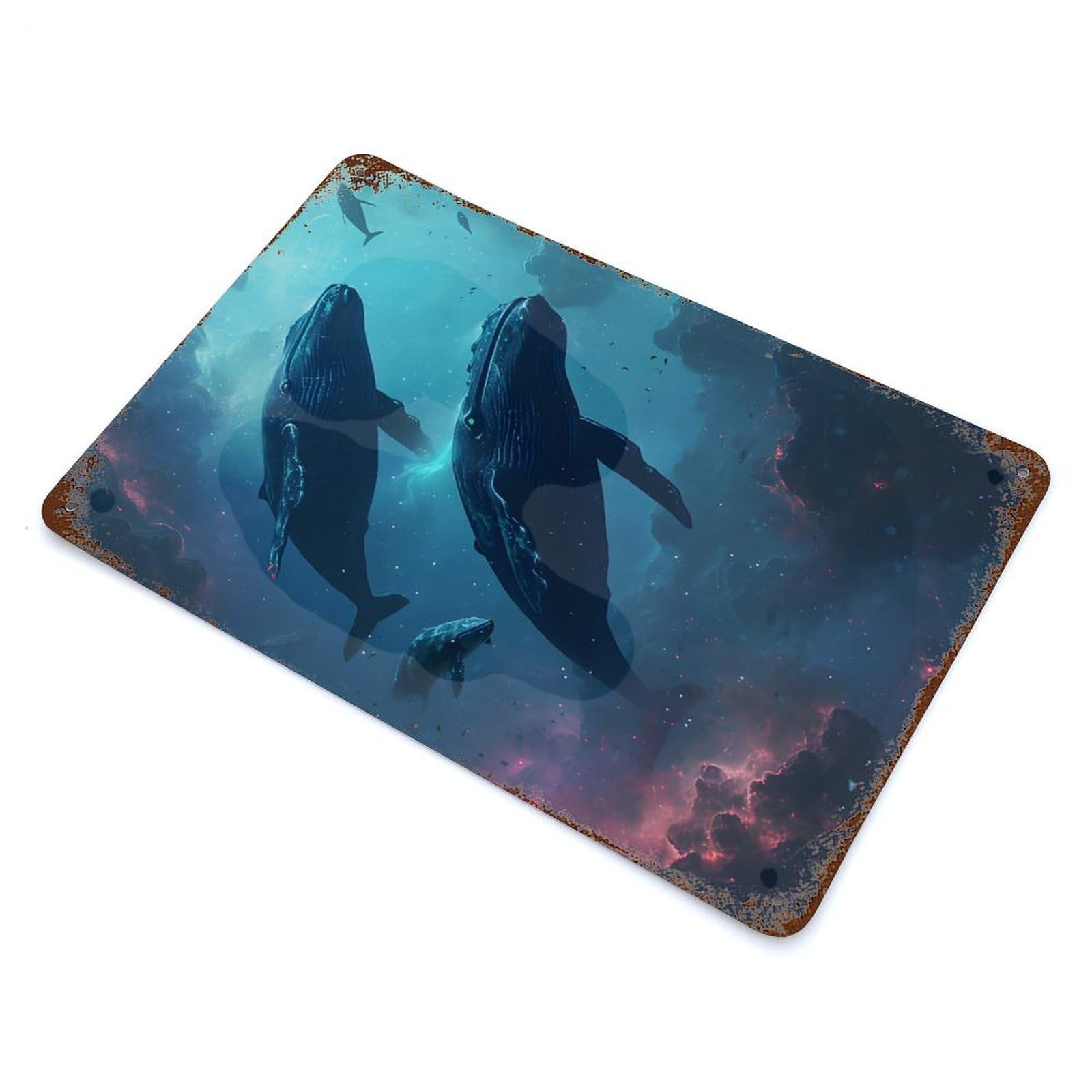 Retro Metal Sign with Galaxy Whales Design 11.8"x7.9", for Bistro, Counter And Cafe Decor, Shabby Chic Decor