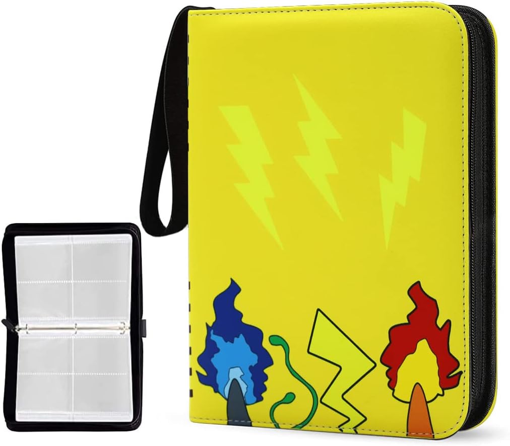 PATPAT® Poke-mon Binder, Cards Collector Album Holder for 400 Poke-mon Cards Cartoon Prints Zipper Bag Trading Card Binder Poke-mon Cards Collection Bag Game Cards Case Gift for Kids Boys Girls-Yellow