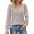 Rapbin Womens Square Neck Puff Sleeve Tops Dressy Casual Eyelet Long Sleeve Shirts Loose Trendy Blouses S-XXL