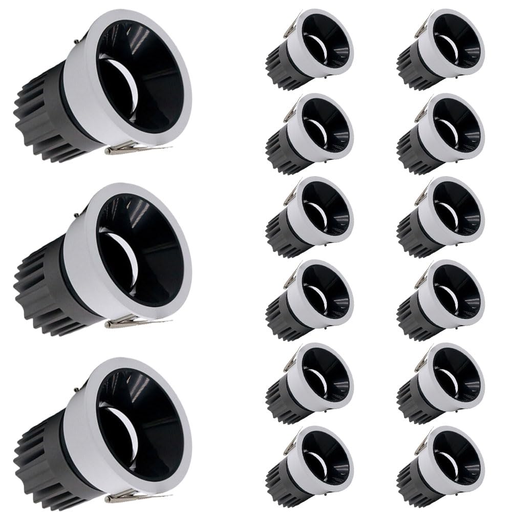 ASerZenith Anti-Glare Led Downlight, 12 Pack Modern Round Aluminum Led Ceiling Light Anti-Glare Recessed Panel Downlight Spotlights Angle Adjustable Commercial Lighting Panel Lamp,7W-3500K