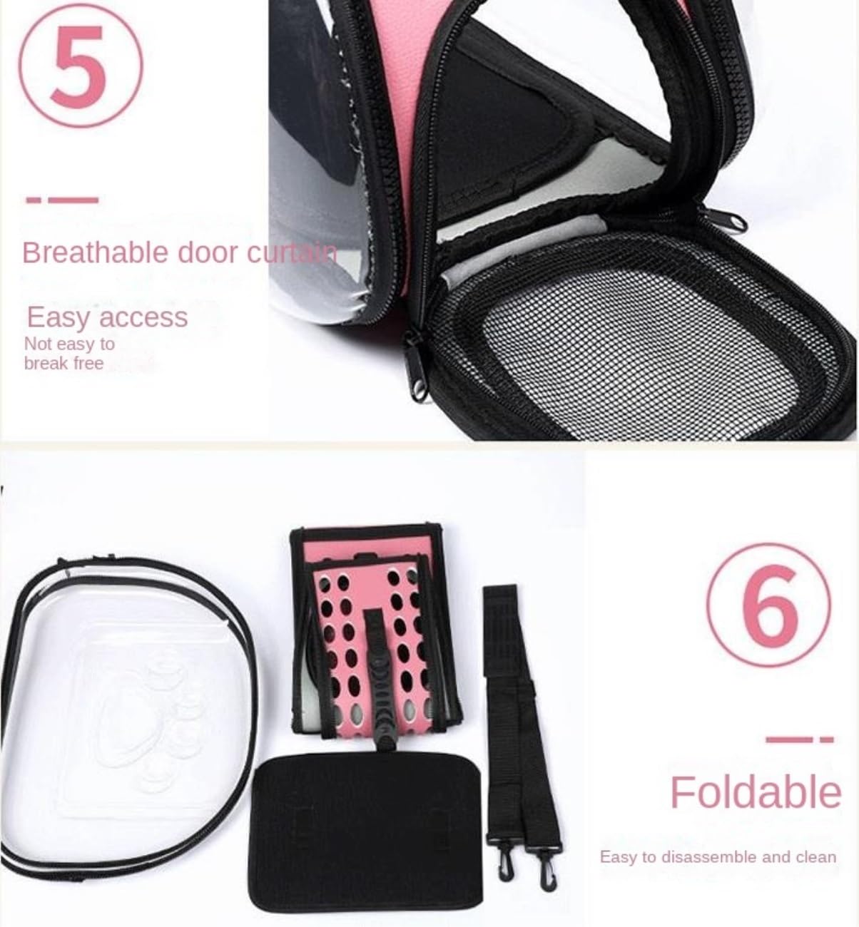 Rucksack Tragbare, Faltbare Haustier-Hunde- Und Katzen-Umhängetasche, Transparente Transportbox Für Katzen Hunde Haustier(Pink,42 * 32 * 28cm)
