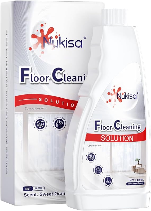 Nukisa Floor Cleaning Solution Compatible With Roborock Robot Vacuum Mop | Deep Cleans For Multiple Hard Floors, Suitable With All Robot Vacuums Mop, Orange Scent Solution Refill, Pet and Child Safe