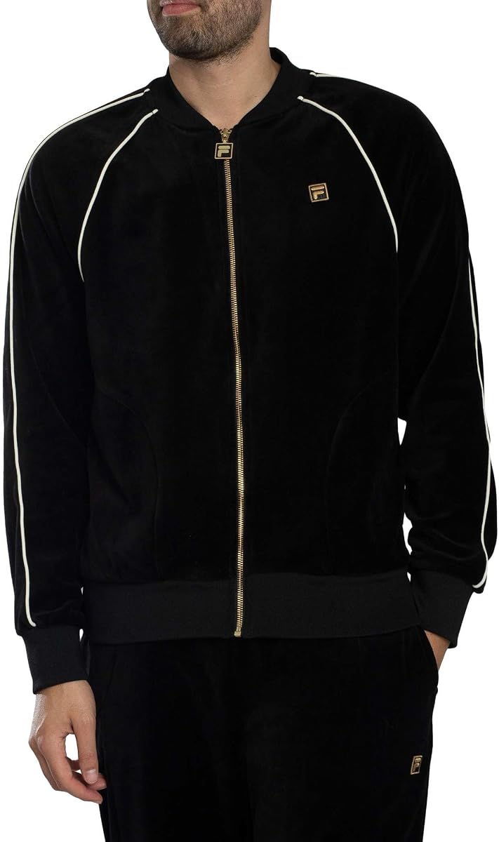 Fila Men's Fella Velour Jacket, Black/Coconut Milk, XL