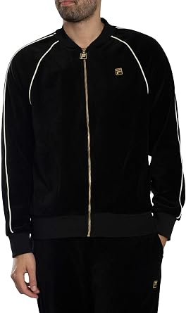 Fila Mens Fella Velour Jacket, Black/Coconut Milk, XL