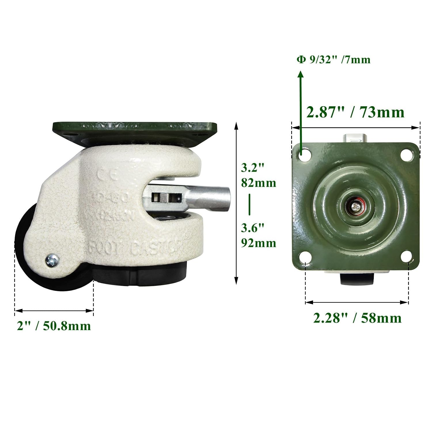 Set of 4 Heavy Duty Leveling Casters, 2" Upgraded Handle Design, 60F Adjustable Casters with Feet, Total Capacity 2200 Lbs