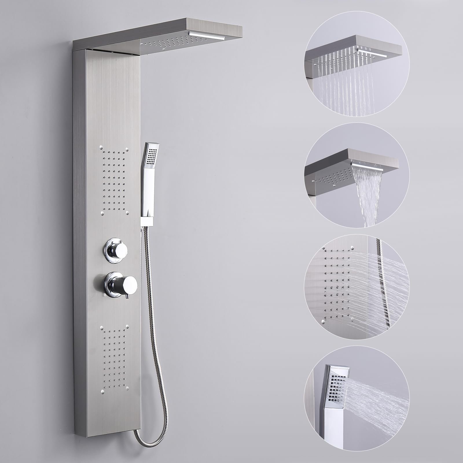 HOMELODY Duschpaneel, 4-Funktion Duscharmatur Komplettset mit Duscharmatur, einschließlich Regendusche, Massagedusche, Handbrause und Wanneneinlauf, geeignet für das Badezimmer, aus Edelstahl