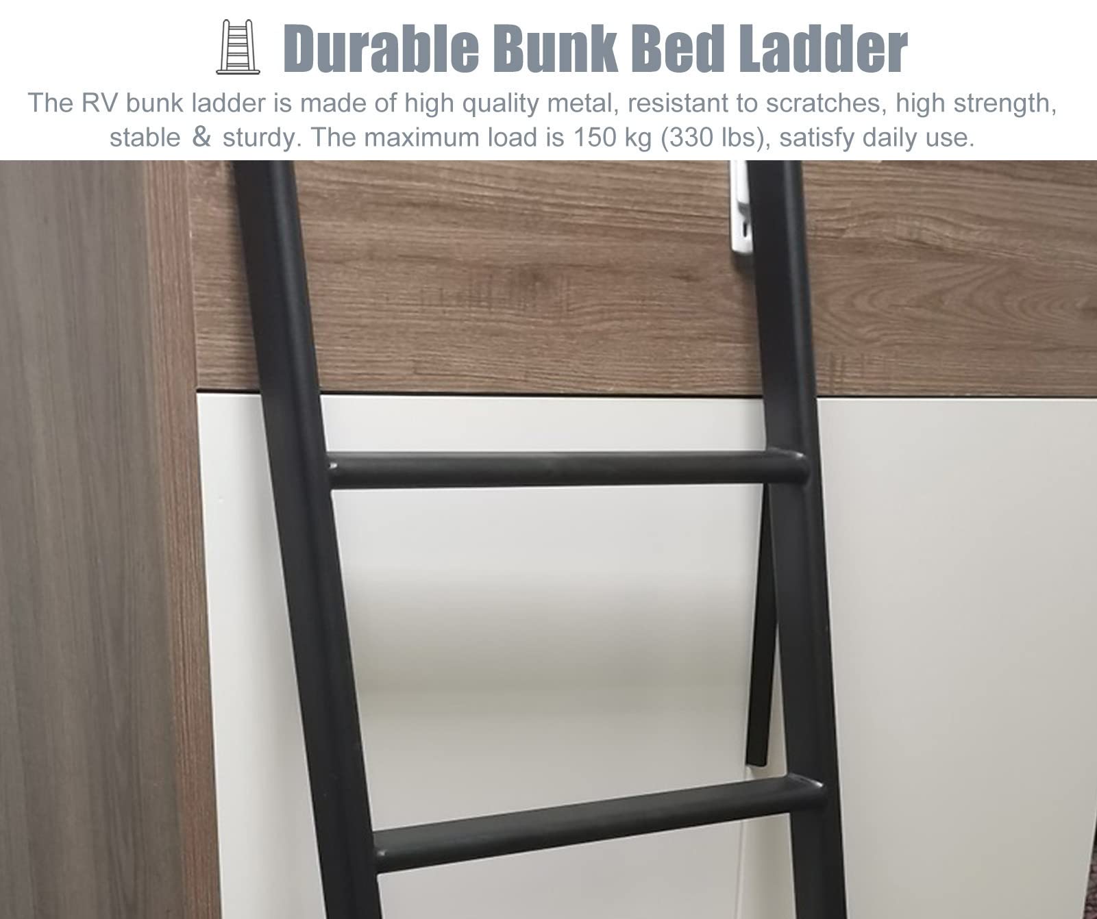 Escalera de Metal para litera de Autocaravana, Escalera Ajustable Negra para litera, Escalera Corta para el hogar con Gancho, 116/130/140/150 cm