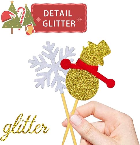 Miniatura 3 de 26 piezas de adornos para cupcakes de Navidad, adornos para pasteles de árbol de Navidad, con purpurina, rojo, verde, amarillo, para tartas de