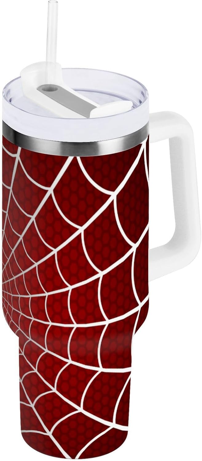 Boccsty Hockey Ball Ice Yellow Red Insulated Tumblers Reusable Stainless Steel Tumbler 40 oz Cup Coffee Travel Mug Water Bottle with Handle & Flip Straw for Home Office Car