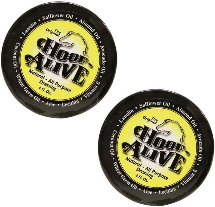 Hoof Alive 4 Ounce 2-Pack. Natural, All-Purpose Dressing Penetrates Hoof Wall and Living Tissue to Heal Water and Quarter Cracks. Non-Irritating. Petroleum-Free. Two, 4-Ounce Jars.