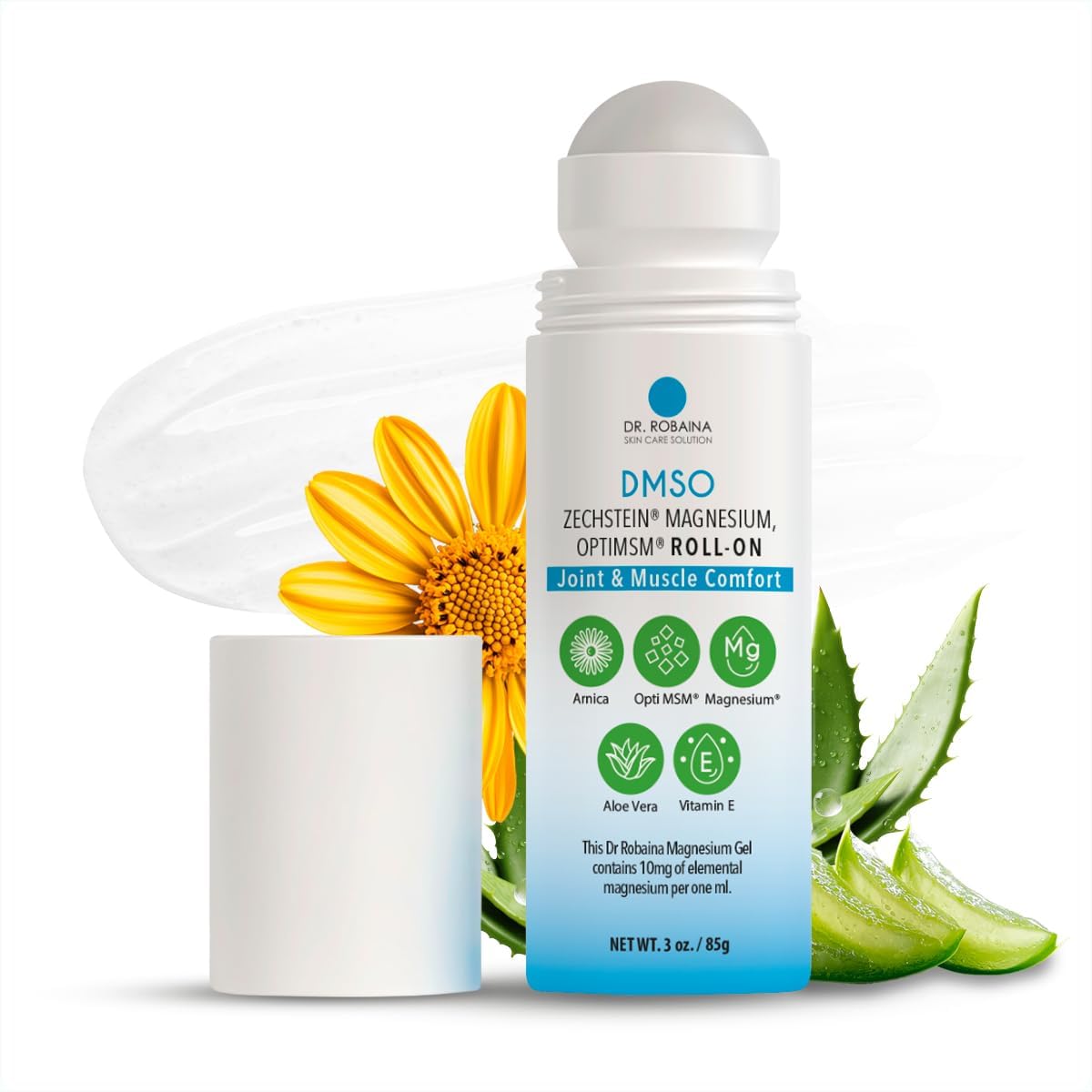 Dr. Robaina DMSO Roll-On – Quick-Absorbing Skin Care with Arnica, Magnesium, Aloe Vera, and Vitamin E | Non-Greasy Formula for Muscle & Joint Comfort | Made in The USA | 3 oz