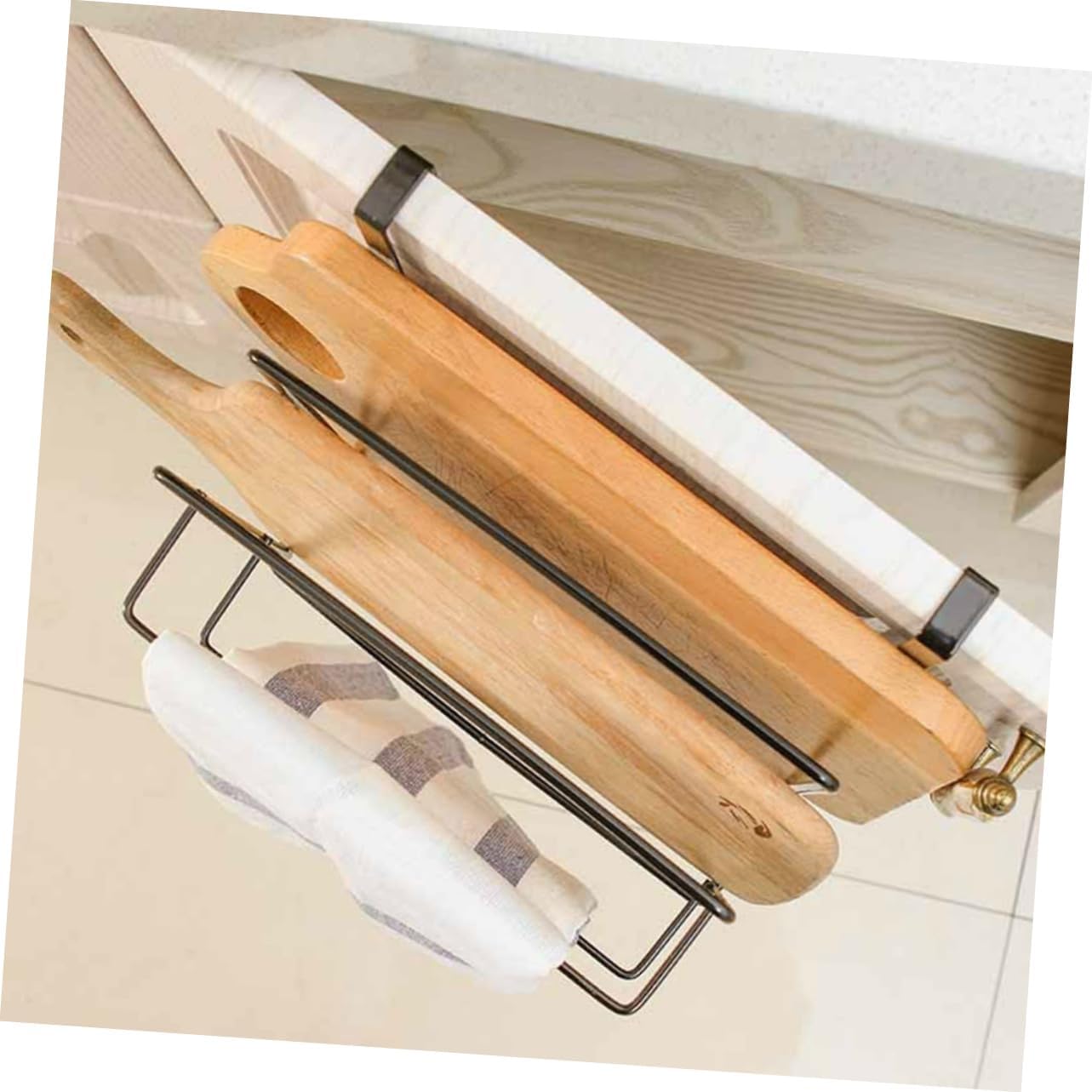 KICHOUSE 2pcs Cabinet Door Organizer over Cabinet Towel Bar Cutting Board Holder Kitchen Accessory Set for Spaces