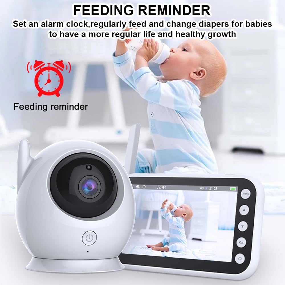 WiFi Baby Monitor with Camera and Audio-4.3in LCD Display Video Monitor with 720P Camera, 2.4GHz FHSS, 2-Way Talk, Temperature Detection, Night Vision, 8 Lullaby, 300m Range, 2000mAh Battery