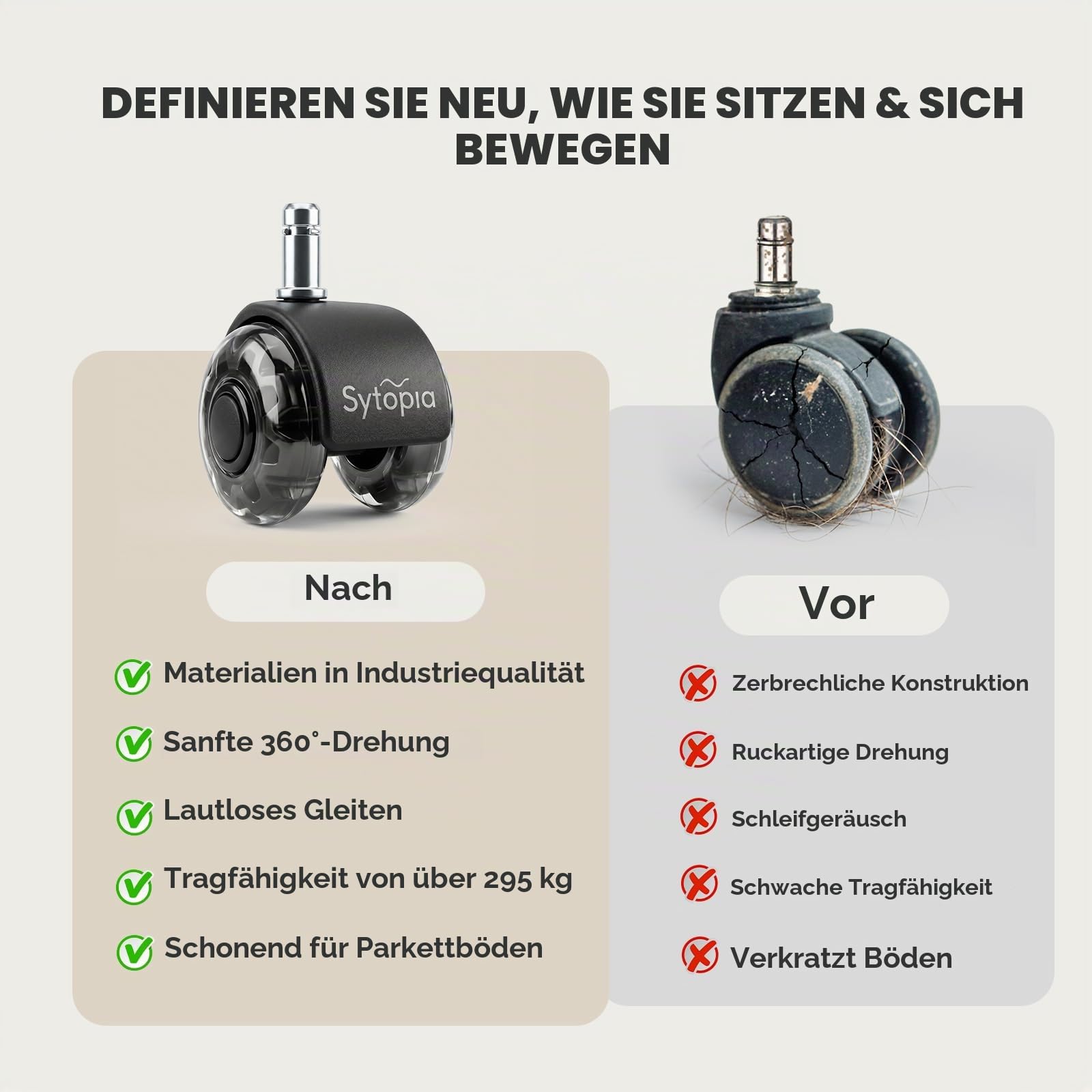 Sytopia Bürostuhl Rollen 11x22MM, Bürostuhlrollen 5er-Set (Matte Black)