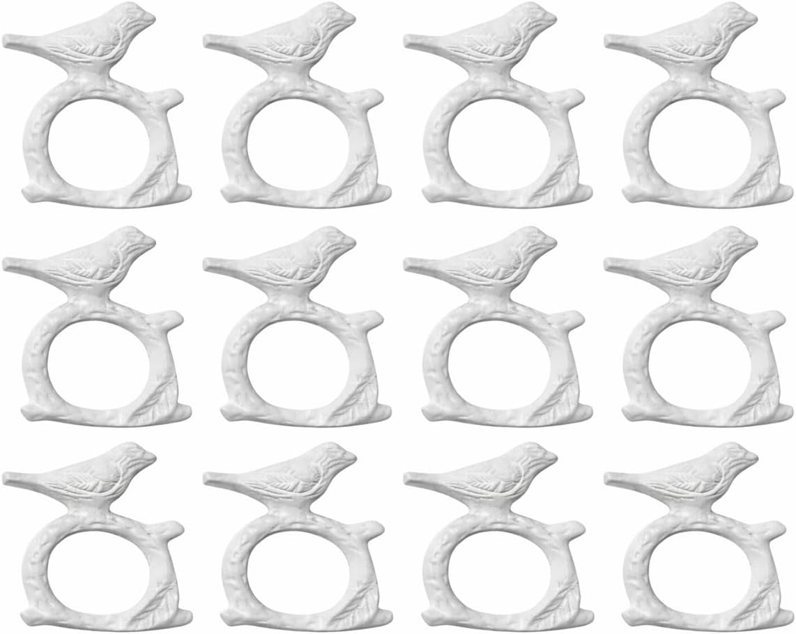 ITOS365 Bird Napkin Rings Set of 12, White Marble Look Aluminum Napkin Ring Holders for Cloth Napkins, Decorative Table Setting Rings for Wedding, Dinner Party, Thanksgiving & Christmas