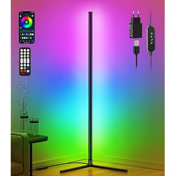 riyo LED Floor Lamp RGBIC 130 cm Floor Lamp Living Room Dimmable Black [Energy Class F]