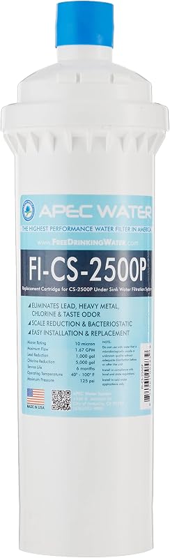 APEC Water FI-CS-2500P Replacement Filter, 15 X 3.5 Inches | For CS-2500P Water Filtration System, Scale Reduction Feature, High Flow Low Restriction Design Supports 1.67 GPM, US Made