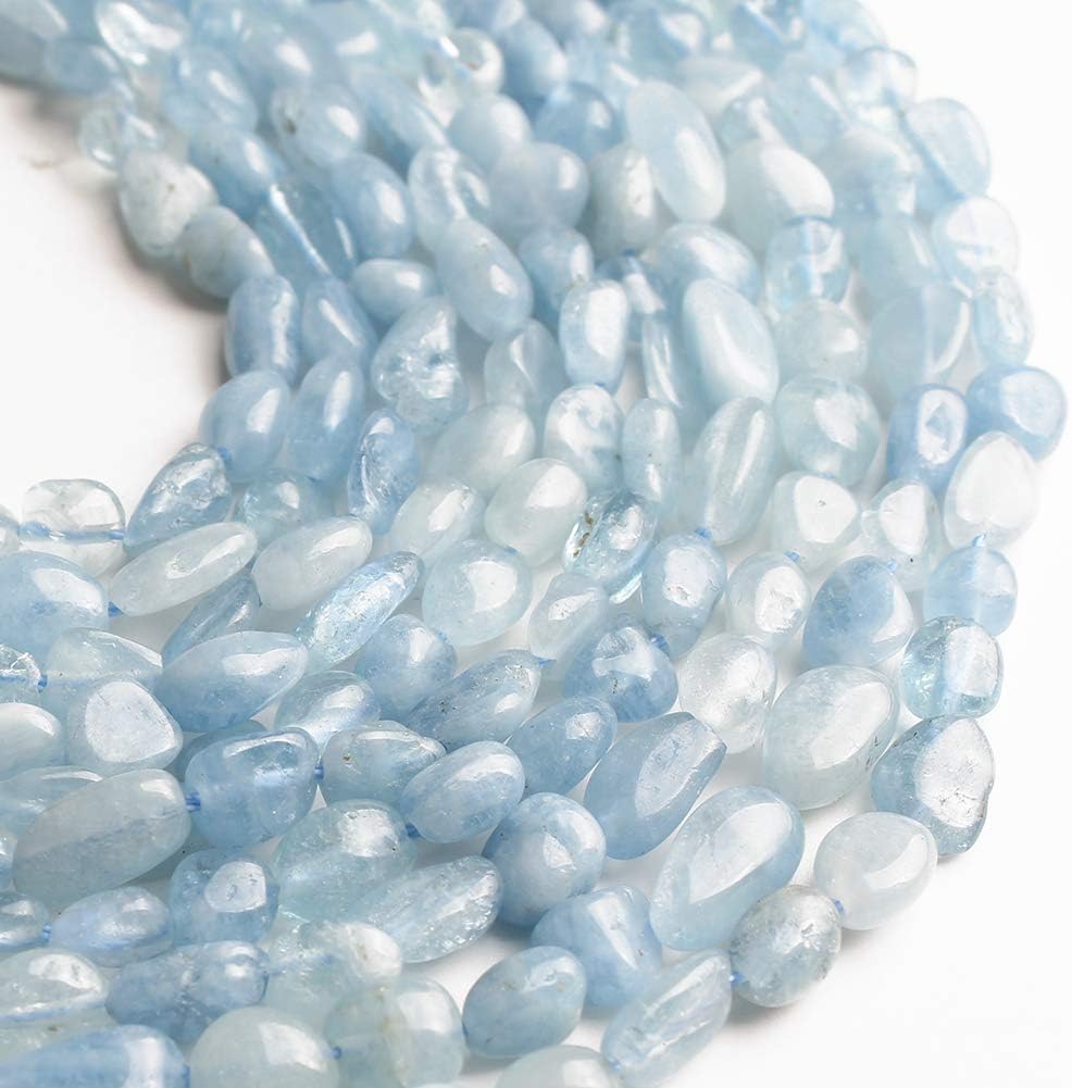 HAAMIIQII Natural Blue Aquamarine Pebble Stone 5-8mm Small Irregular Freeform Tumbled Loose Gemstone Beads for Jewelry Making Strand 15 Inch (45-50pcs) - Image 4