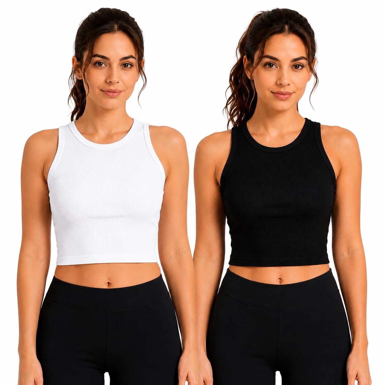 Women's Scoop Neck White Tank Crop Top | Stretchable Cotton Blend Sleeveless Top | Slim Fit Casual Basic Crop Top for Everyday Wear - Size S-image-27