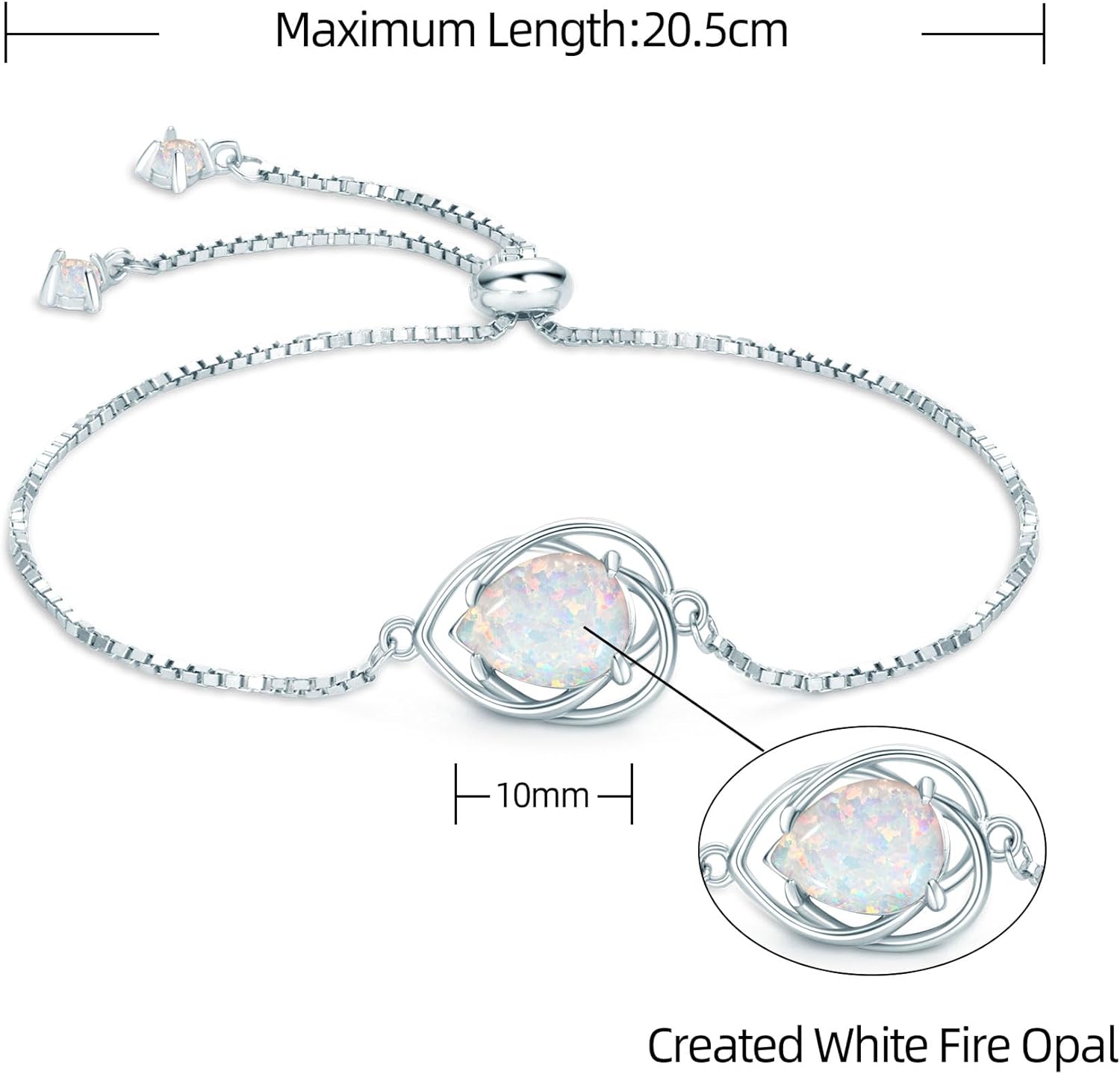 YUNKAI 925 Sterling Silver Opal Bracelet, Adjustable Pear/Round/Oval Cut Opal Link Bracelet for Women, October Birthstone Jewelry Gifts for Her Birthday Christmas - Image 5