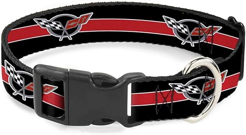 Collar de perro Clip de plástico Corbeta C5 Logo Stripe Negro Blanco Rojo Gris Repetir 11 a 17 pulgadas 1.0 pulgadas de ancho