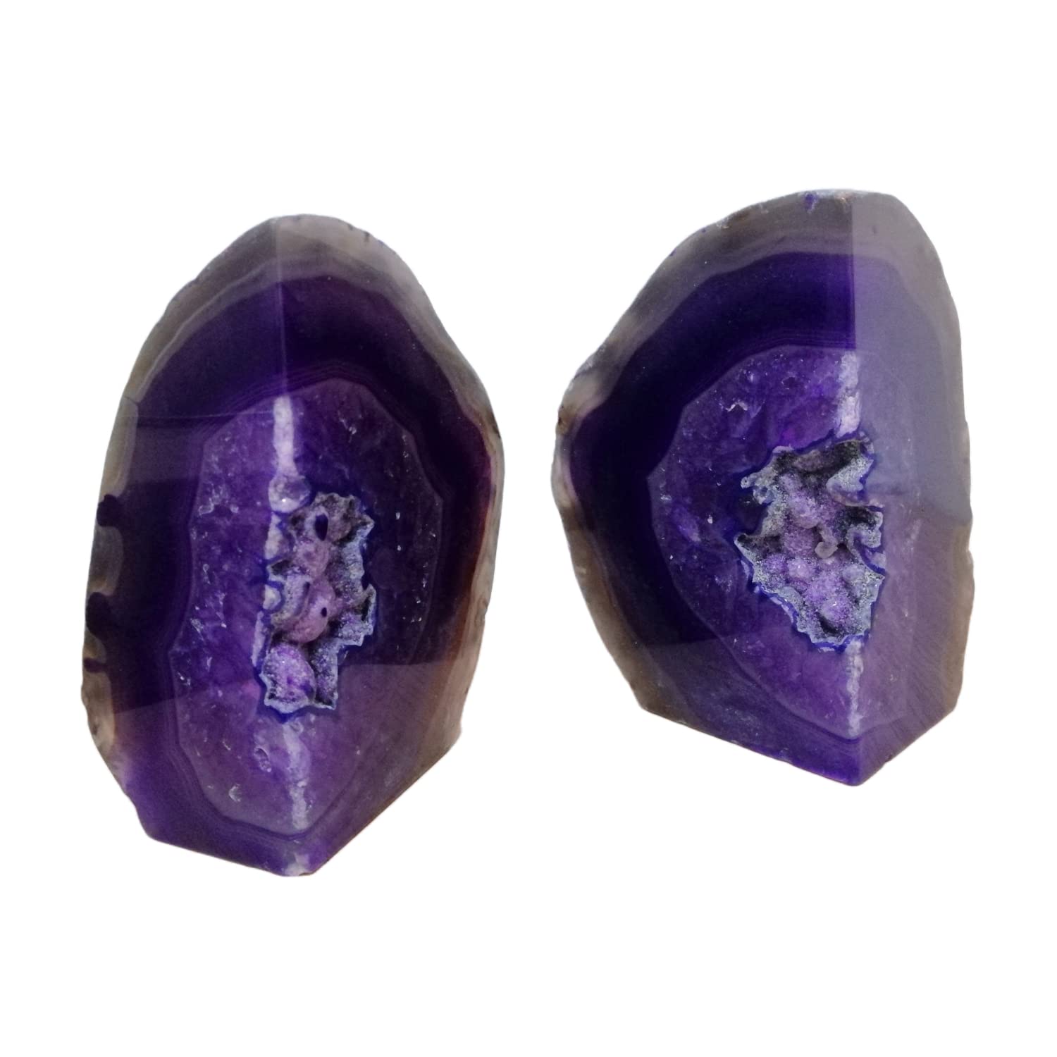 Geode Bookends Agate Decor Book Ends Unique Crystal bookend Dyed Purple for Home Decorative 1 Pair 4-5 Lbs