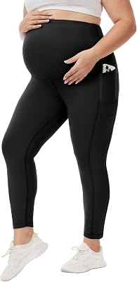 Happy.angel Plus Size Maternity Leggings with Pockets,Pregnancy Yoga Pants Over-The-Belly,Maternity Tights for Workout Casual