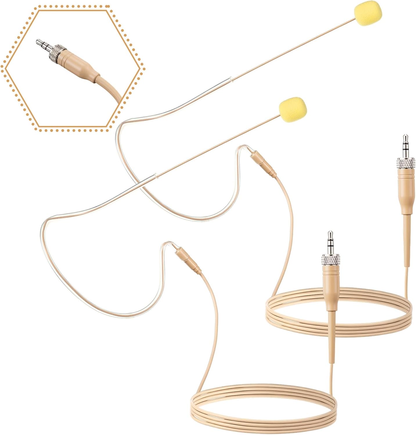 TOODOO in Ear Back Electric Microphone Mini XLR Mic Over The Ear Microphones Headset Microphone XLR with 4 Pin Mini XLR Cable Wire and Microphone Windscreens Compatible with Shure, Beige Color (2 Pcs)