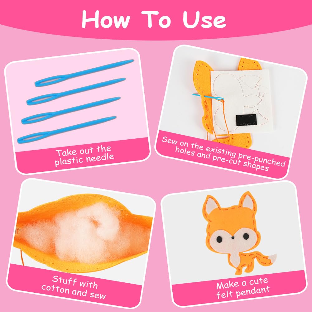 Vicloon Kids' 12-Piece Cute Animal Sewing Craft Kit - Fun DIY Sewing Kit for Ages 5-12, Toy Animals-12pcs, Small - Image 3