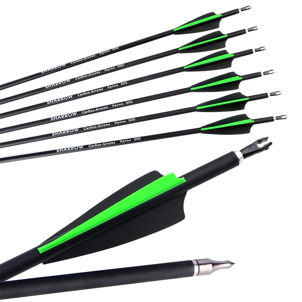 12pcs 30 Pollici Frecce in Carbonio 500 Spine Frecce da Caccia con Punte Sostituibili per Arco Ricurvo Arco Composto Bersaglio Pratica tiro all'aperto